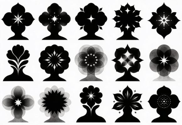 Abstract Floral Head Silhouettes Clipart