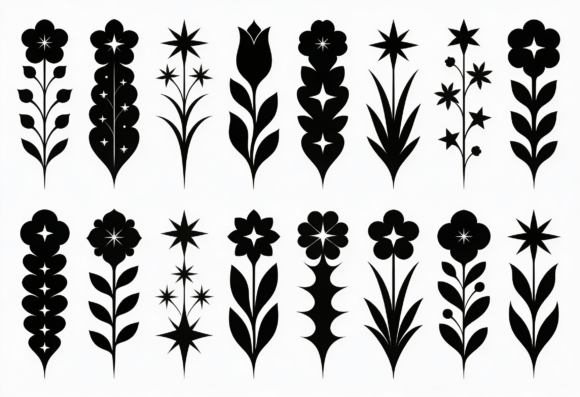 Black Floral Starburst Vector Clipart