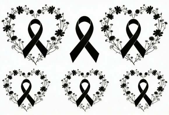 Black Ribbon Heart Floral Memorial