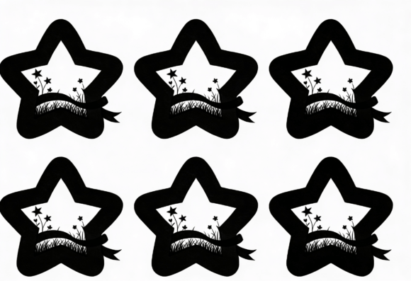Black Star Outline Floral Grass Ribbon