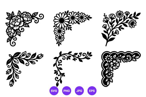 Black White Floral Corner Ornaments