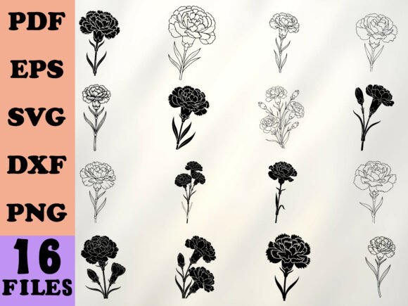 Carnation Floral Line Art Silhouette