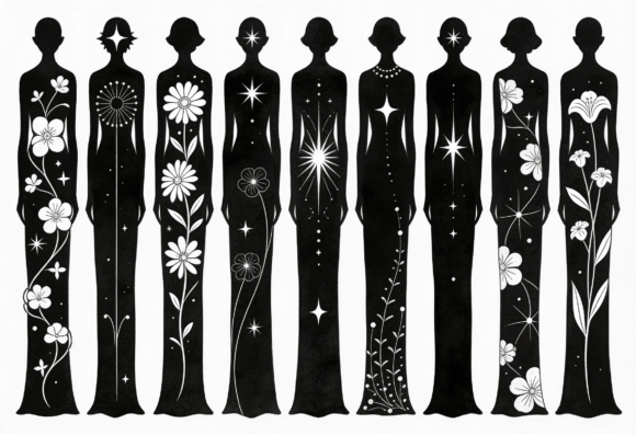 Celestial Floral Silhouettes Black