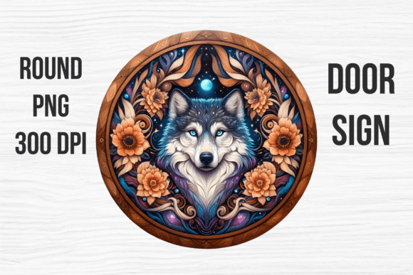 Celestial Wolf Floral Spirit Door Sign
