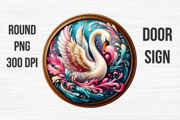 Colorful Swan Art Floral Door Sign