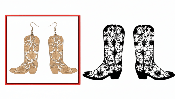 Floral Cowboy Boots Laser Cut Earring