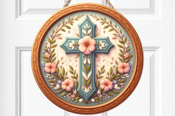 Floral Floral Cross Religious Door Sign