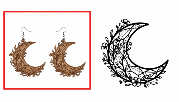 Floral Geometric Crescent Moon Earring