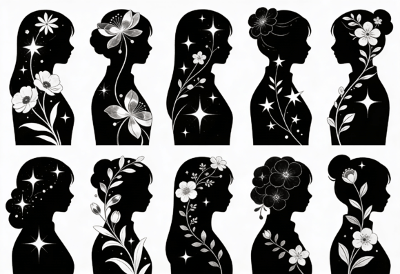 Floral Silhouette Art Print Black and