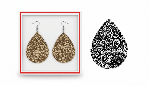 Floral Teardrop Mandala Earring Laser