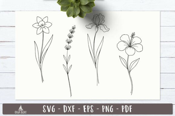 Flower SVG Line Art Garden Designs