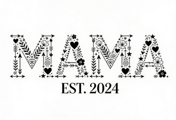 Mama Est 2024 Floral Boho Design
