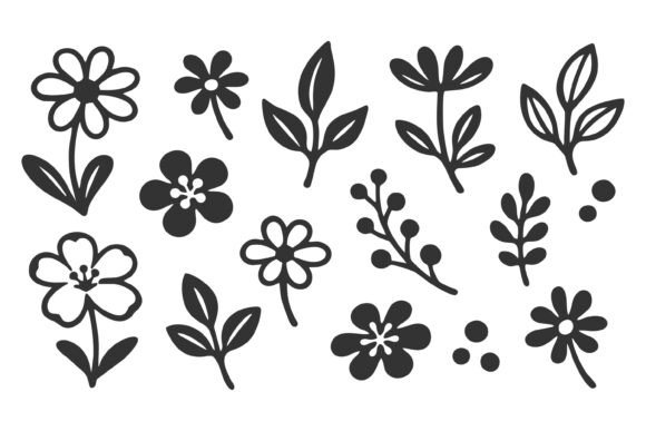 Set of Simple, Hand-drawn Floral Element