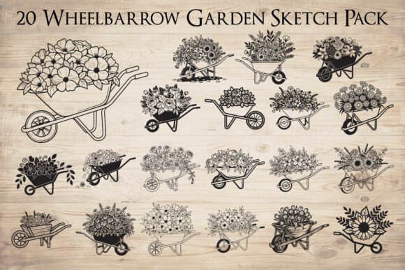 Wheelbarrow Garden Sketch Bundle SVG