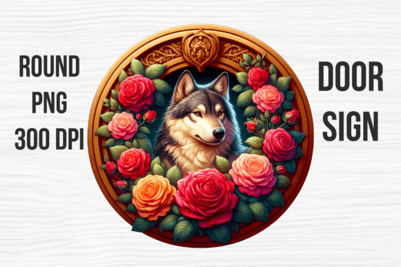 Whimsical Wolf Floral Door Sign